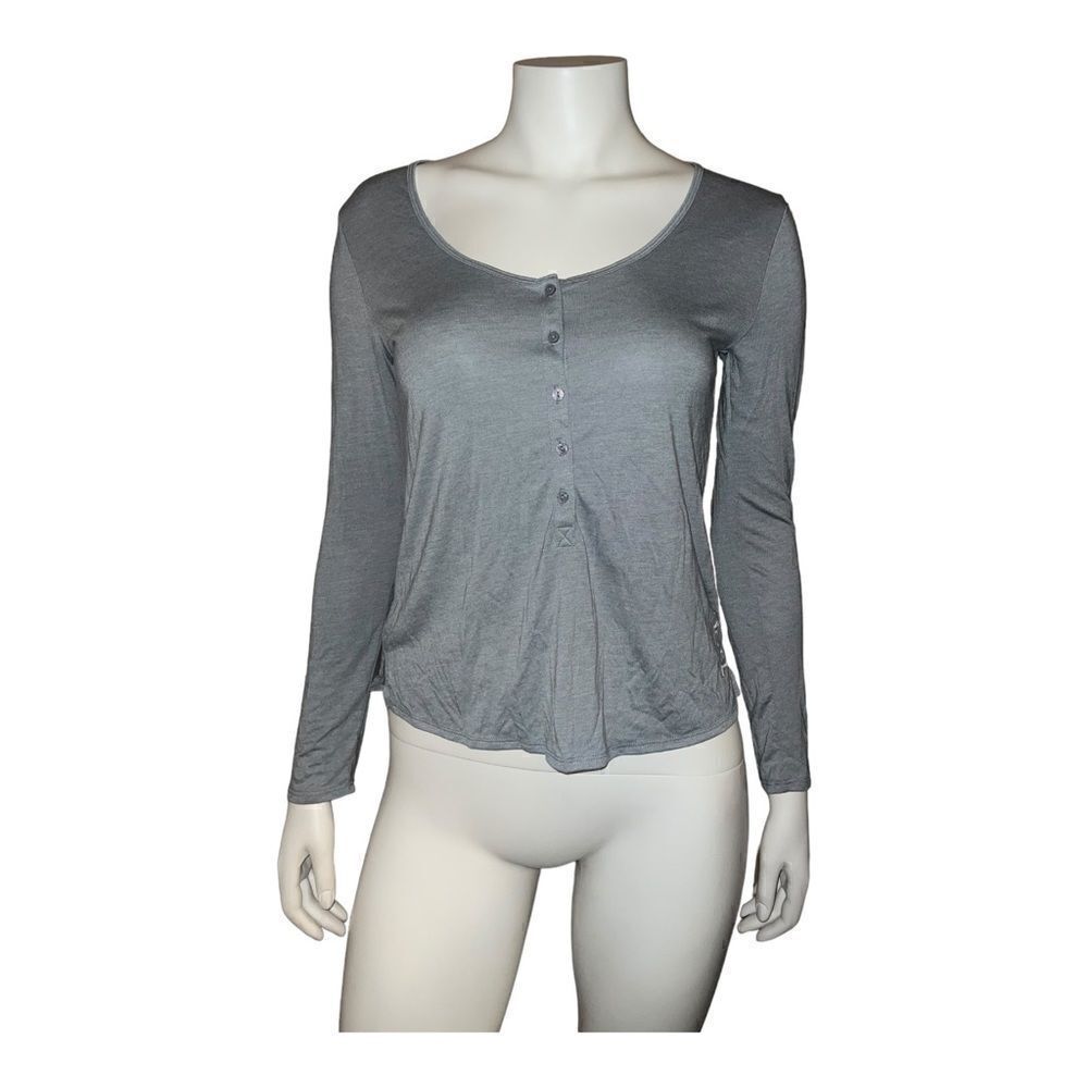 Victoria's Secret Light Gray Angel Henley Button Down Long Sleeve Shirt XS NWT